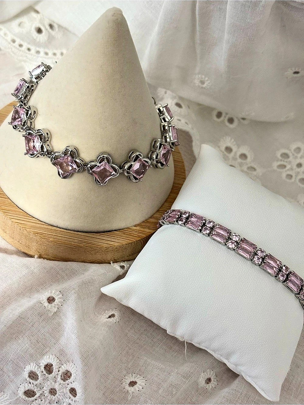 Pink & Silver Crystal Bracelets Set